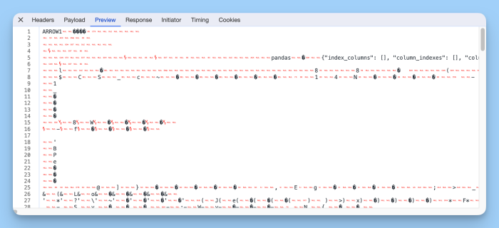 Chrome network tab with Arrow response